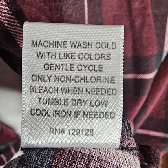 Womens Large Long Sleeve Pockets Button Front Plaid Burgundy Black - Picture 11 of 16